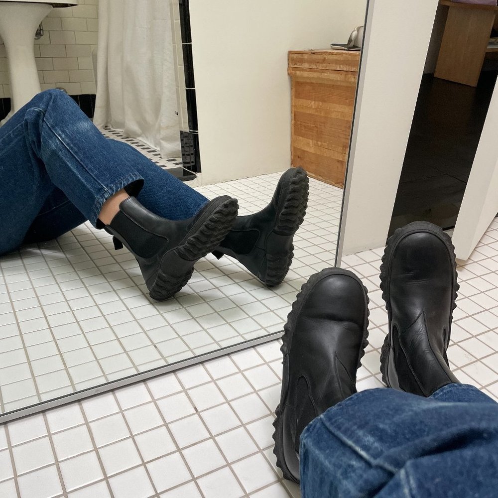 Rare Marni Black Leather Rubber Sole Boots 40 - Picture 4 of 6